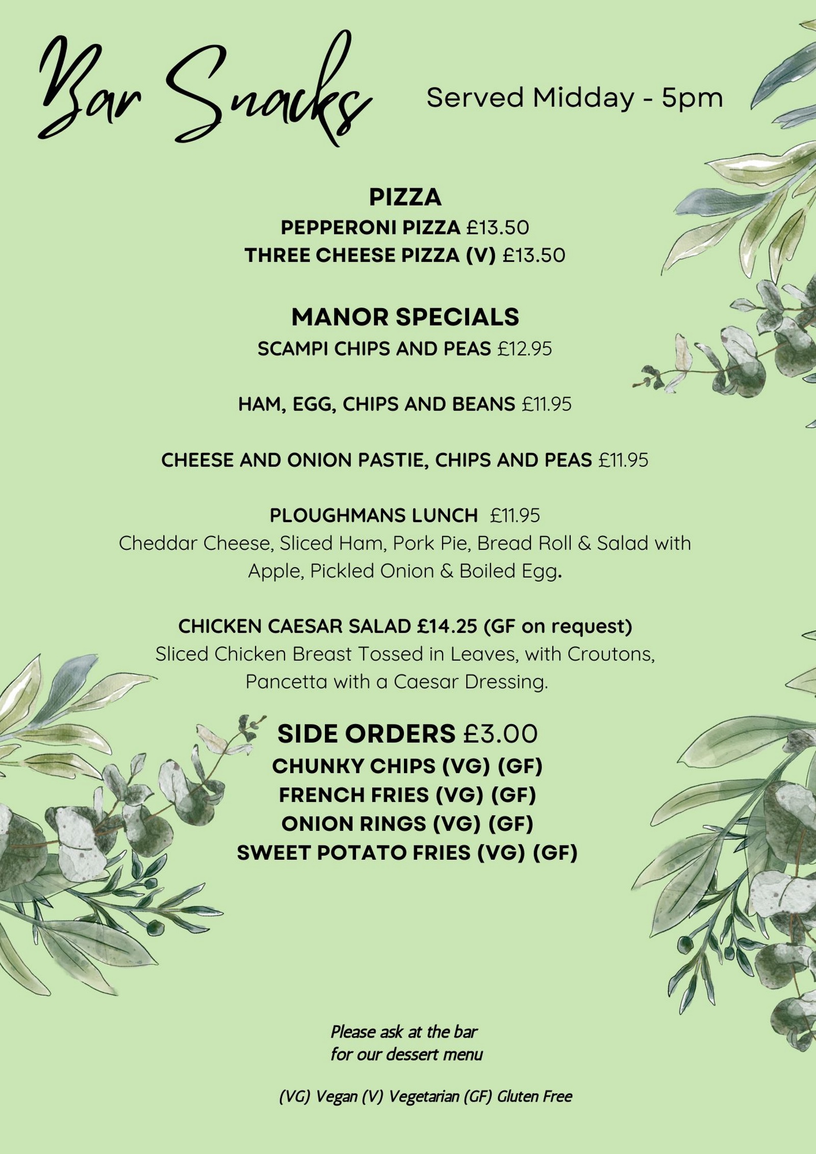 Lancashire Manor Hotel Restaurant Bar Snacks #2 Menu
