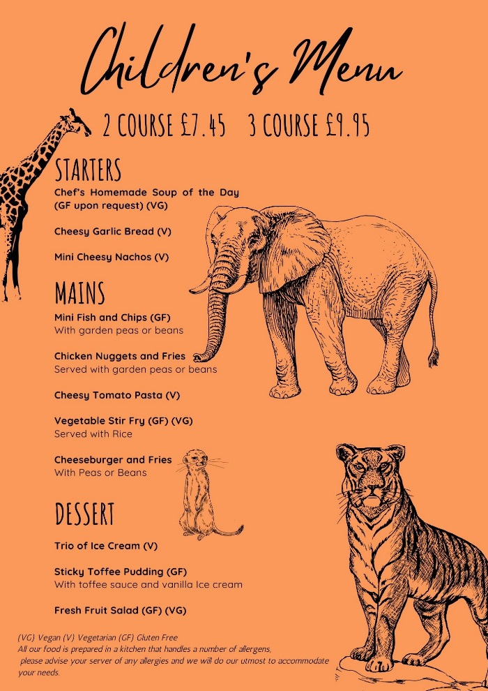 Lancashire Manor Hotel Restaurant Bar Childrens Menu