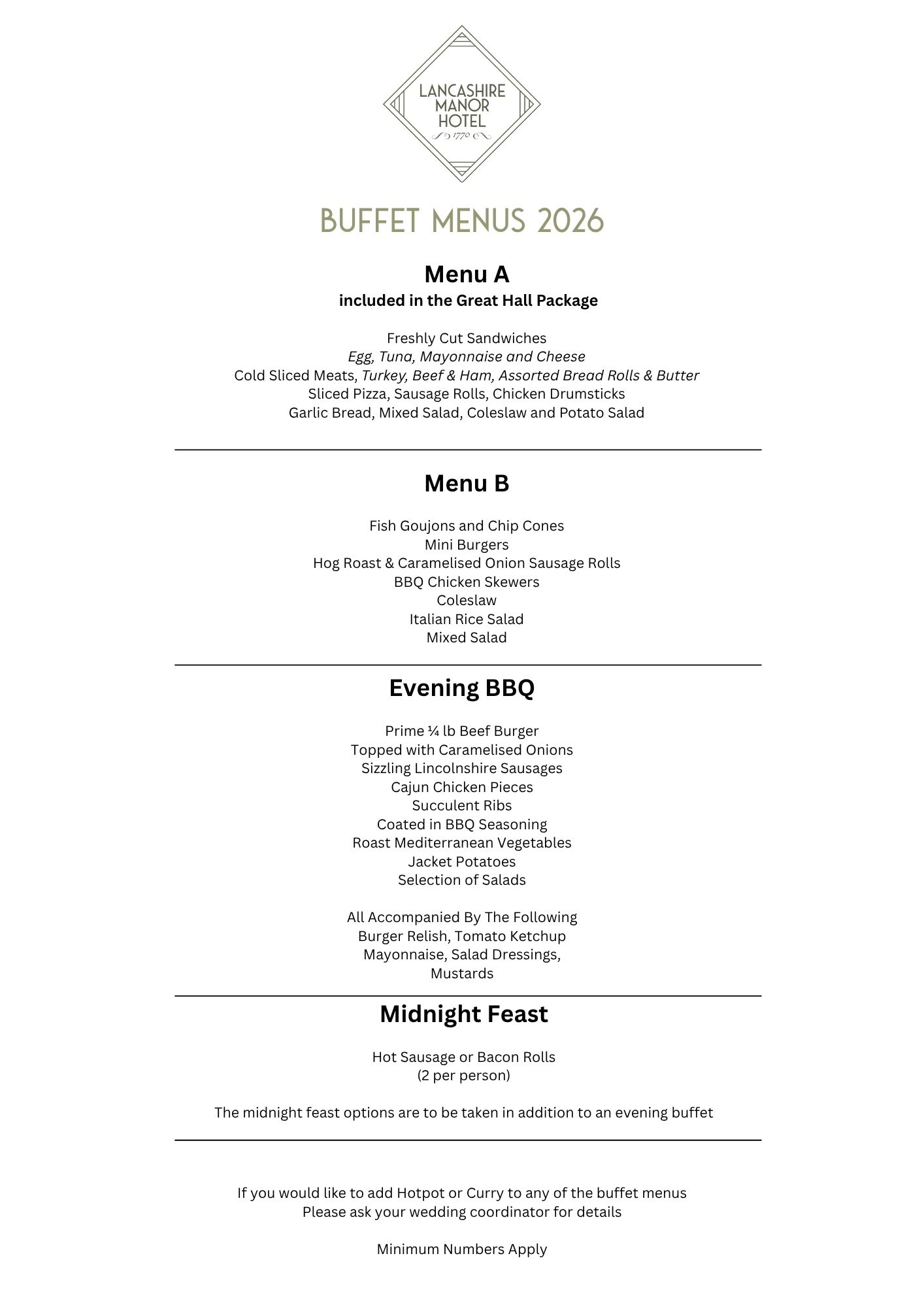 Buffet Menus