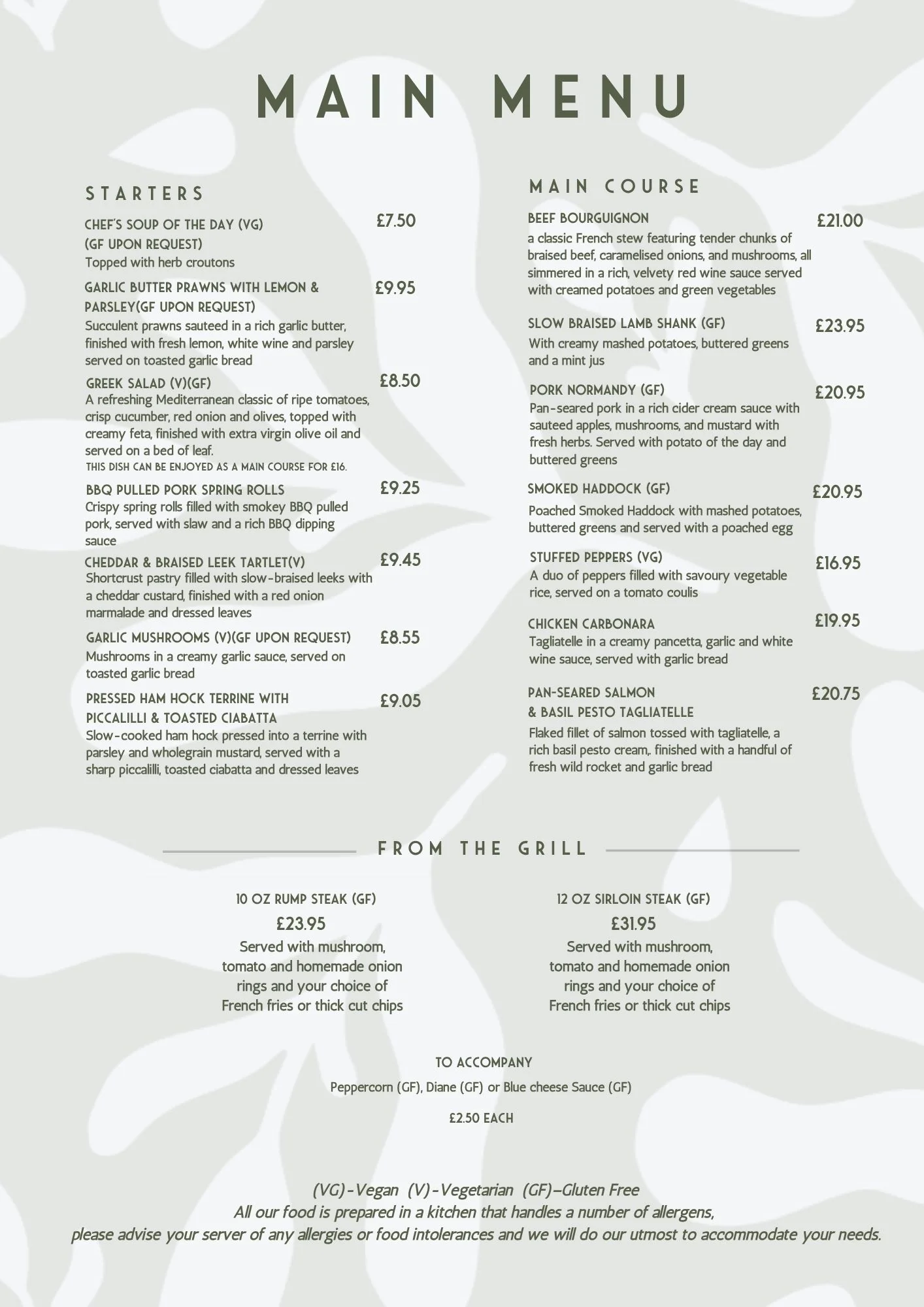 Lancashire Manor Main Menu