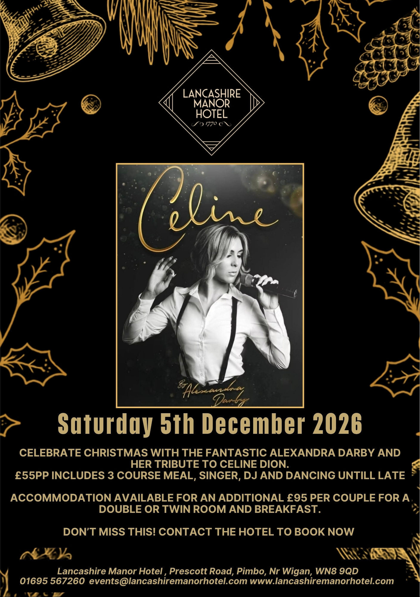 Celine Dion Tribute Christmas party Night. Saturday 5th December £55pp